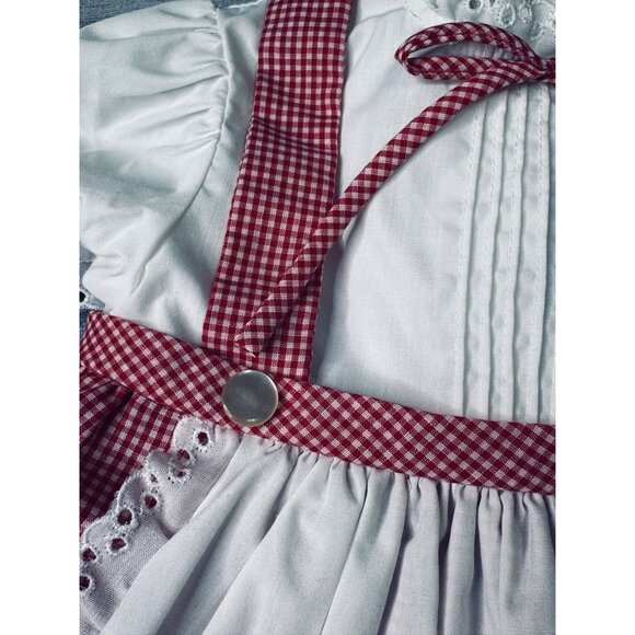 Vintage Merry Mites Girls 4T Red Gingham Dress With Embroidered Apron - Picture 10 of 13